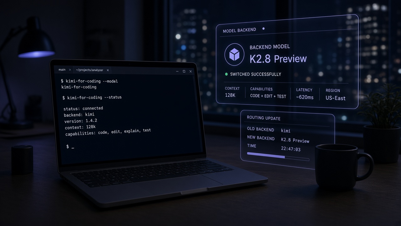 Model ID仍是kimi-for-coding，后端已切到K2.8 Preview