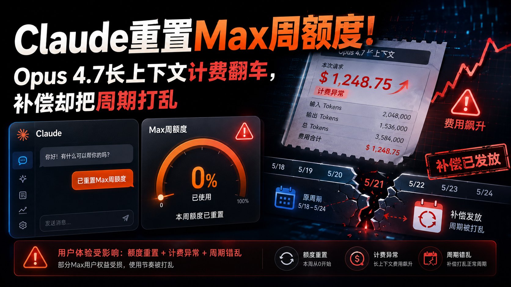 Claude重置Max周额度！Opus 4.7长上下文计费翻车，补偿却把周期打乱