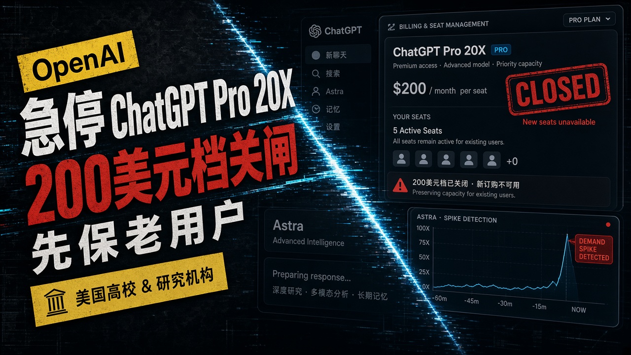 OpenAI急停ChatGPT Pro 20X！200美元档关闸，先保老用户
