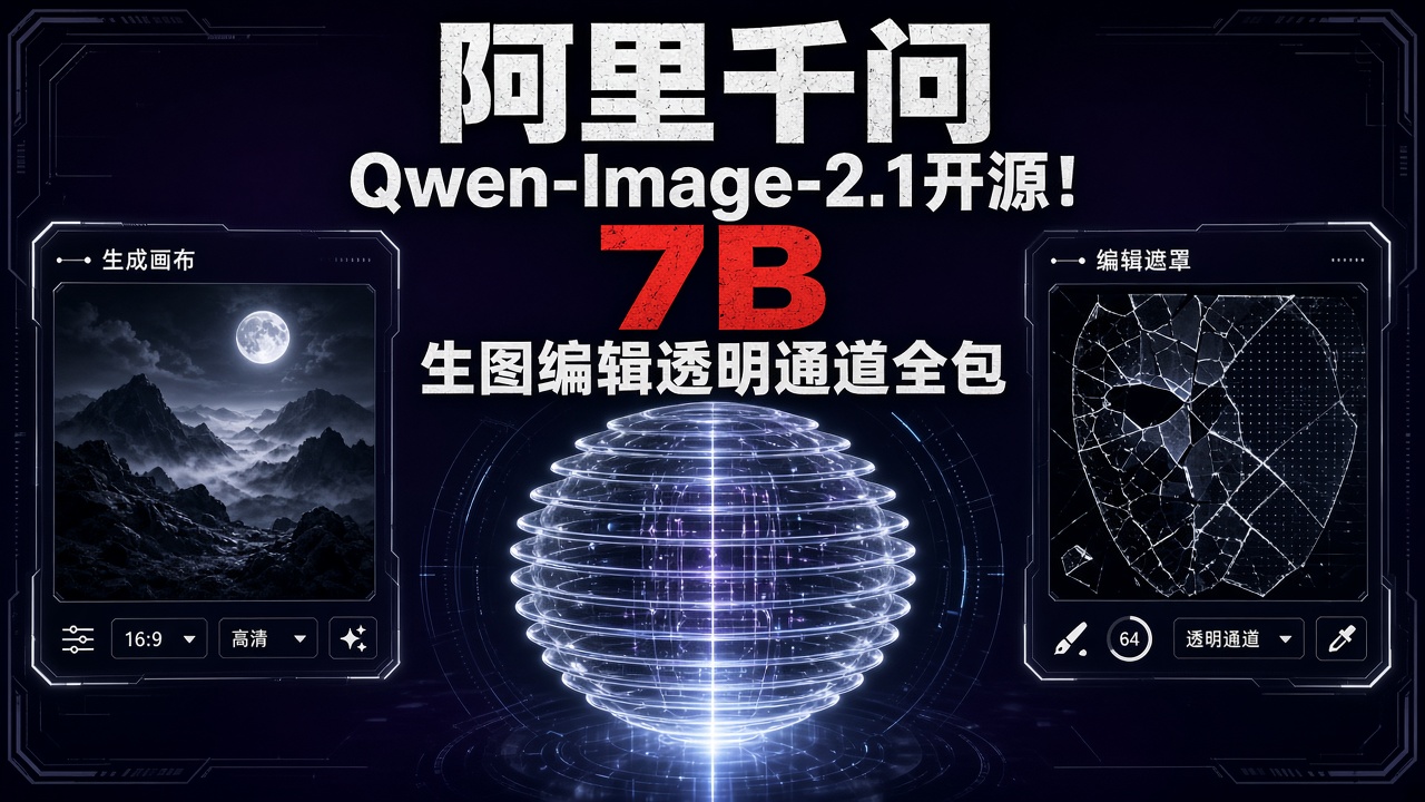 Qwen-Image-2.1开源！7B一张权重，生图编辑透明通道全包