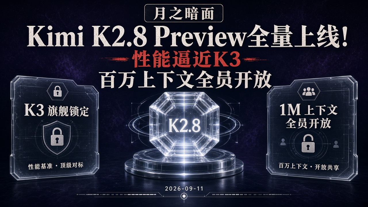 Kimi K2.8 Preview全量上线！性能逼近K3，百万上下文全员开放
