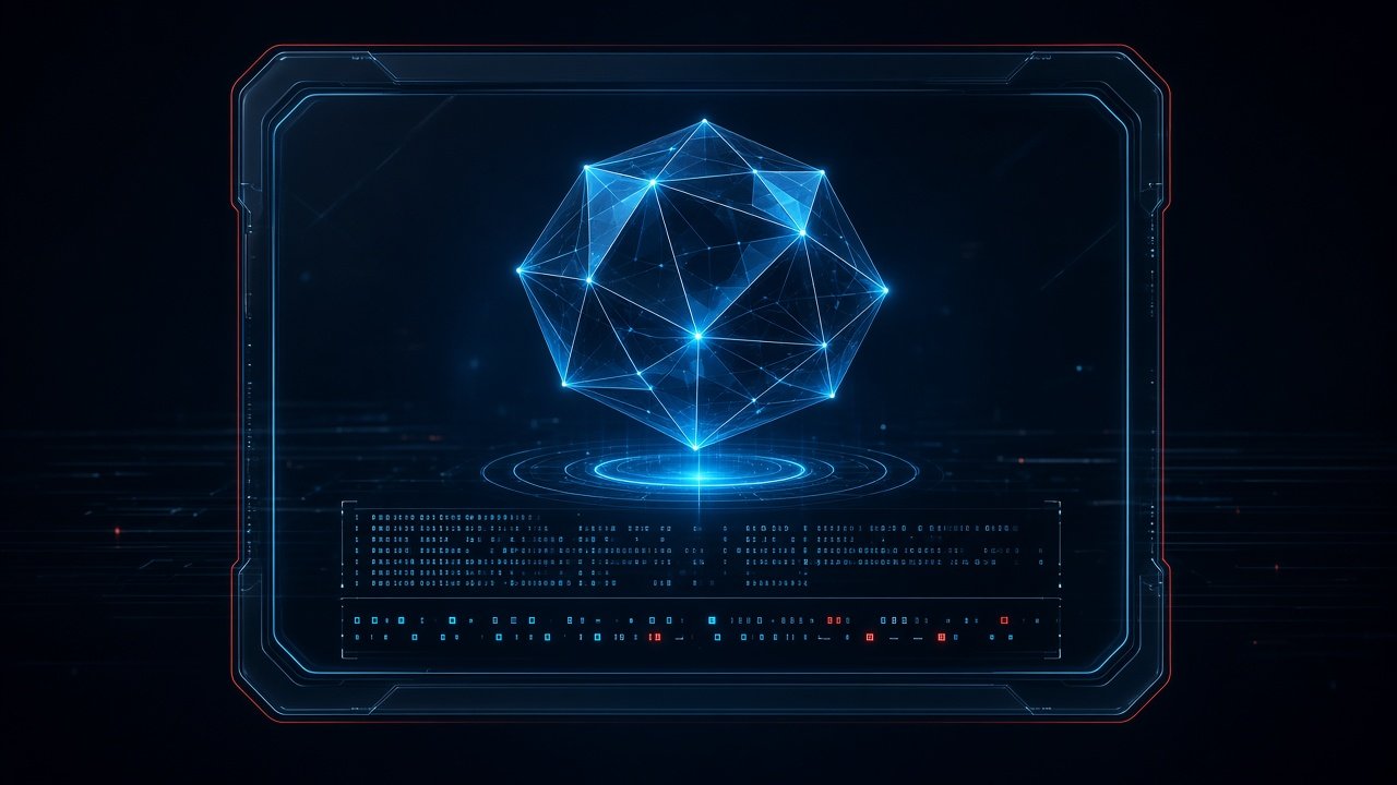 抽象的数据晶体悬在稀疏代码和短 token 流上方，模型只出现在门户里