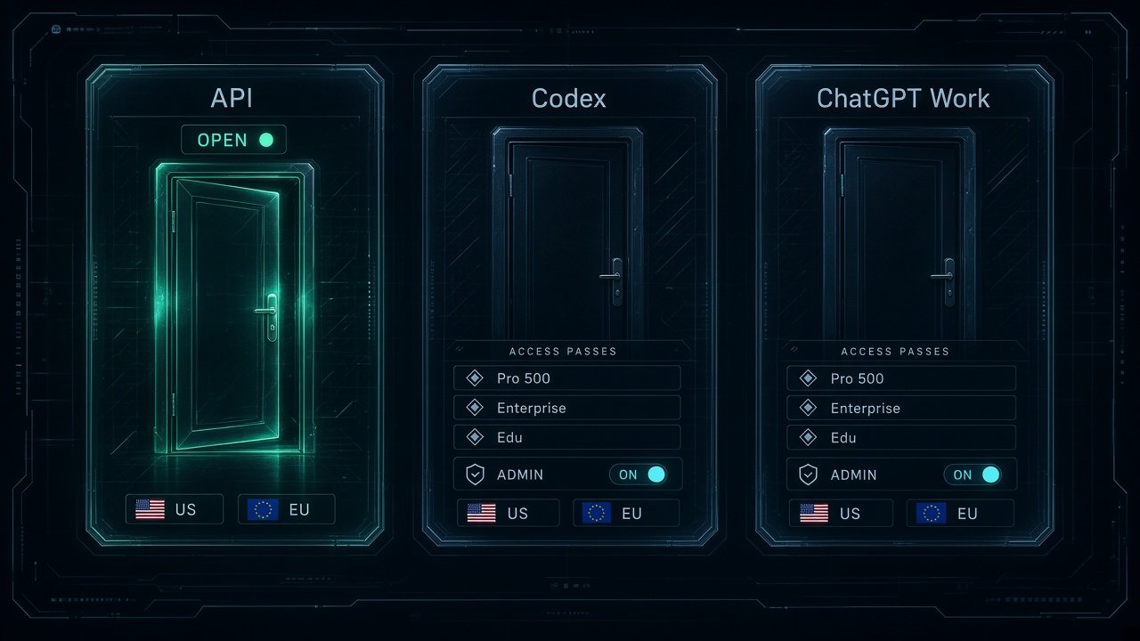 API 对全部用户开放，Codex 与 ChatGPT Work 需要 Pro 500 且企业由管理员开启