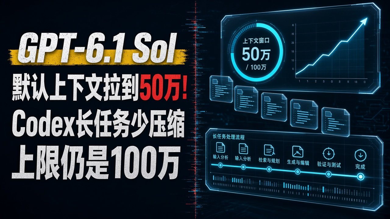 GPT-6.1 Sol默认上下文拉到50万！Codex长任务少压缩，上限仍是100万